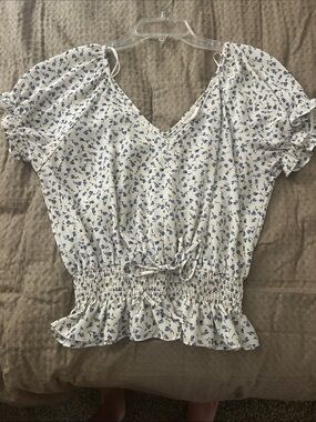 Sienna Sky White Blouse with Blue Floral Print